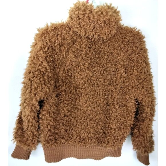 Wild Fable Womens Sherpa Bomber Jacket XS Faux Fur Camel Brown Full-Zip Stylish - Picture 3 of 10